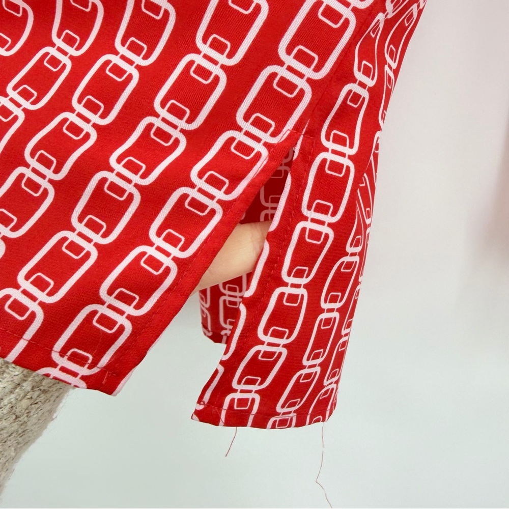 Notations Geometric Print Red White Button Down B… - image 5